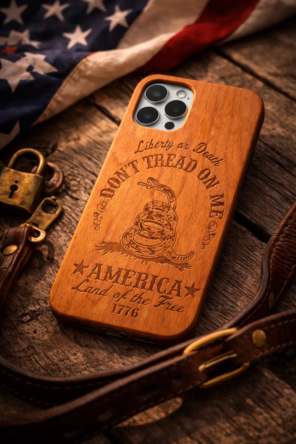 Don't Tread On Me wooden phone case by WudGrip