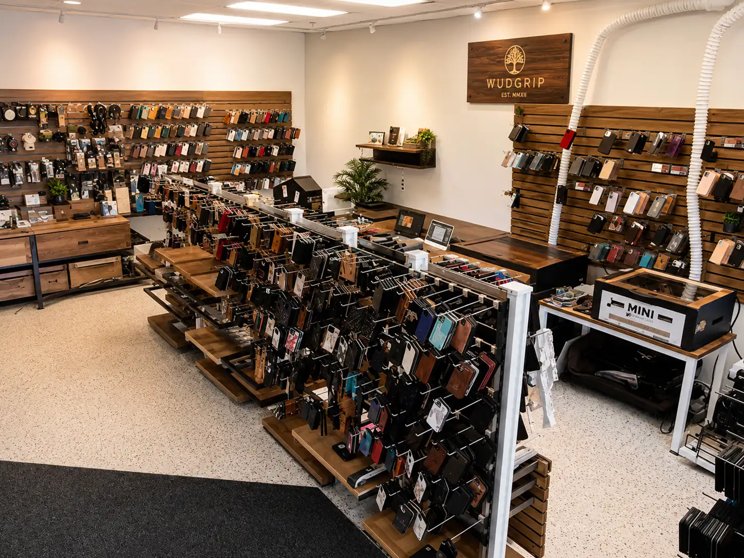 WudGrip store and wooden phone case display